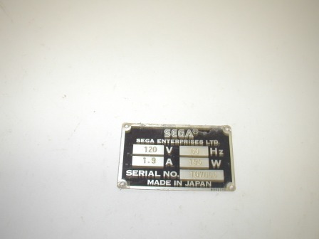 Sega Cabinet Plate (Item #4) ( Serial #107006 ) $26.99